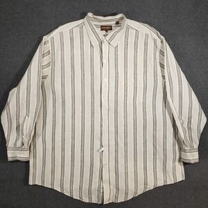 Oak Hill 100% Linen Shirt‎ Men's 3XL Khaki Brown Striped Button Up Long Sleeve
